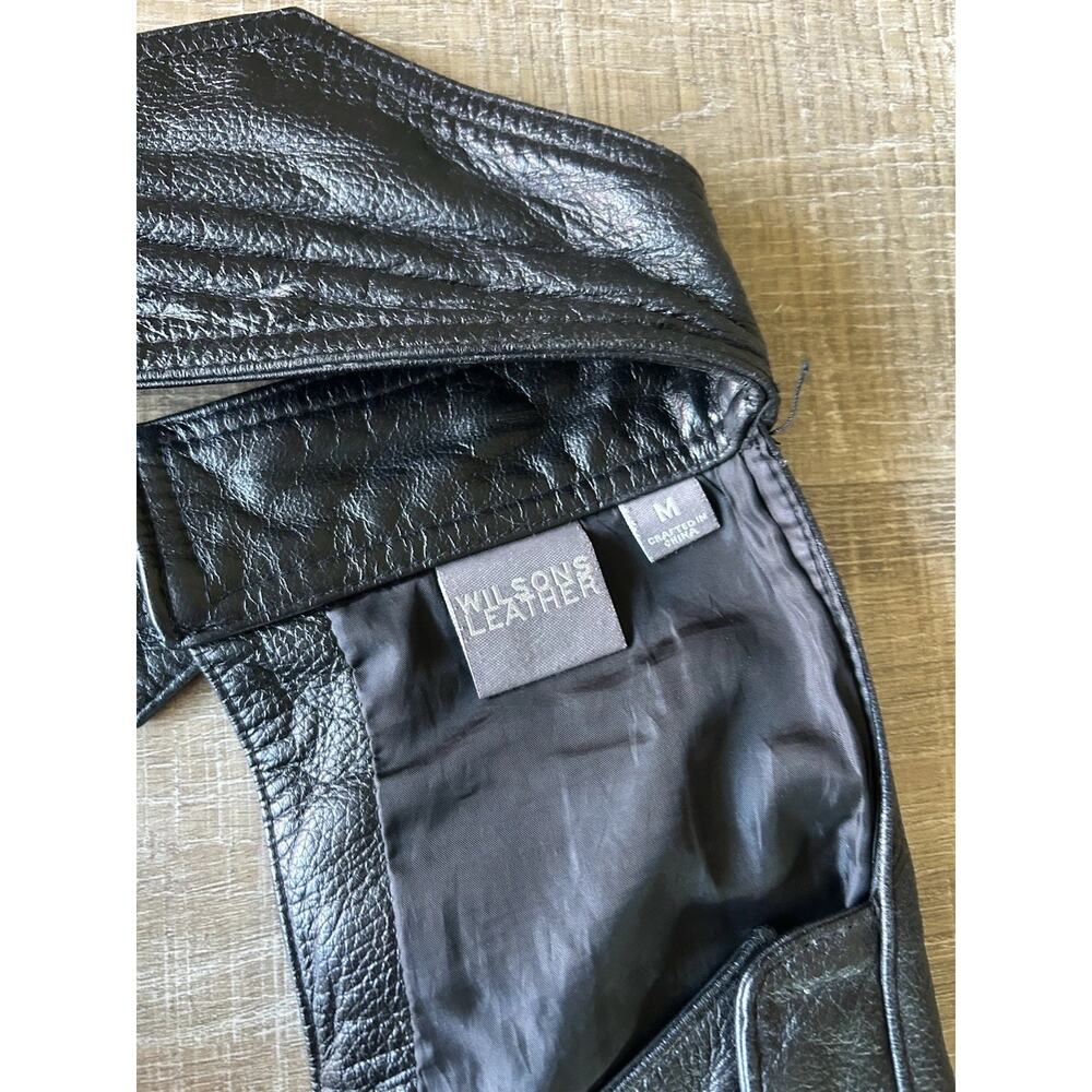 Wilsons Leather Black Motorcycle Chaps Womens M Rear Lace Waist Snap Zip - Picture 14 of 16